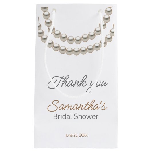 エレガントなパール ネックレス ブライダル シャワー スモールペーパーバッグ (正面)