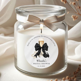 エレガントなパール & プロセッコ ブラックリボン ウェディングシャワーデザイン ラウンドシール