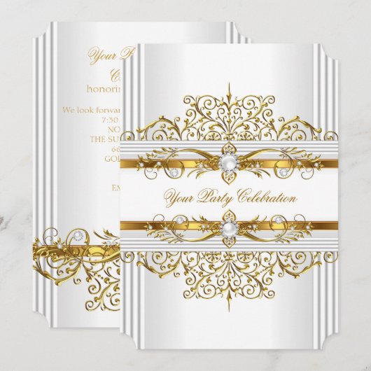 エレガントなパール ホワイトゴールド エレガントな誕生日パーティー 招待状 (正面/裏面)