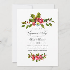 エレガントなヒイラギとツタのクリスマスエンゲージメントパーティー 招待状