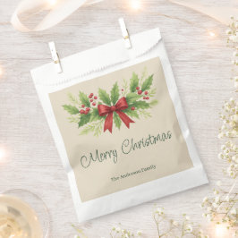 エレガントなヒイラギと赤いリボンのクリスマス -  フェイバーバッグ
