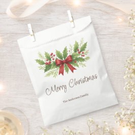 エレガントなヒイラギと赤いリボンのクリスマス -  フェイバーバッグ