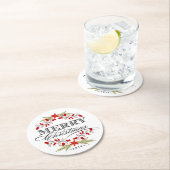 エレガントなヒイラギのクリスマスのヴィンテージのタイポグラフィ ラウンドペーパーコースター (インサイチュ)