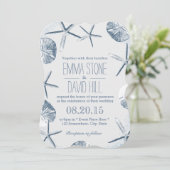 エレガントなヒトデとサンドダラー ビーチウェディング 招待状 (スタンド正面)