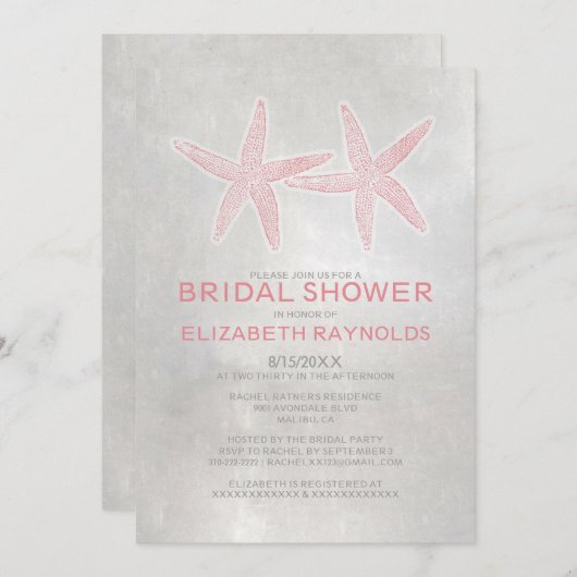 エレガントなヒトデのビーチのブライダルシャワー招待状 招待状 (正面/裏面)
