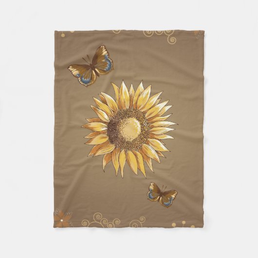 エレガントなヒマワリおよび蝶ヴィンテージ フリースブランケット (正面)