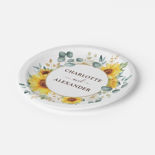 エレガントなヒマワリの夏の花柄の庭園の結婚式 ペーパープレート (アングル)