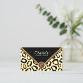 エレガントなヒョウのプリントおよびレースのモノグラム 名刺 (スタンド正面)