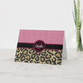 エレガントなヒョウのプリントおよび水玉模様のモノグラム ノートカード (正面)