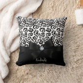 エレガントなヒョウの弓及びダイヤモンドのパーソナライズなガーリー クッション (ブランケット)