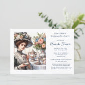 エレガントなビクトリアンスタイルの誕生日ティーパーティー 招待状 (スタンド正面)