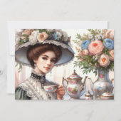 エレガントなビクトリアンスタイルの誕生日ティーパーティー 招待状 (裏面)