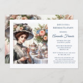 エレガントなビクトリアンスタイルの誕生日ティーパーティー 招待状 (正面/裏面)