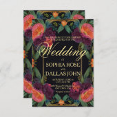 エレガントなビクトリアン気質のダークピンク・マゼンタの花  招待状 (正面/裏面)