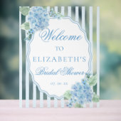 エレガントなビクトリアン コテージ ブルー ハイドランジア ウェルカム アクリルサイン (ニュートラル)