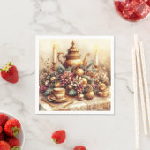 エレガントなビクトリアン ゴールド ティーポット クリスマス フローラル スタンダードカクテルナプキン (インサイチュ)