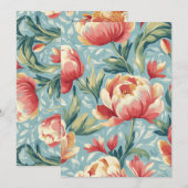 エレガントなビクトリアン スタイルの花モチーフ 牡丹とチューリップ 招待状 (正面/裏面)