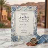 エレガントなビクトリアン ダスティーブルー 偽のエンボス加工のバラ 招待状