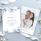 エレガントなビクトリアン ブルー フレンチ フローラル ウェディング 招待状