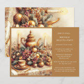 エレガントなビクトリア式誕生日ティーパーティー招待状 招待状 (正面/裏面)