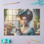 エレガントなビクトリア朝の女性と猫 薄葉紙 (クラフト)