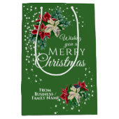 エレガントなビジネス用クリスマスプレゼント ポインセチアの花束 ミディアムペーパーバッグ (正面)