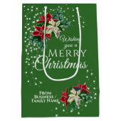 エレガントなビジネス用クリスマスプレゼント ポインセチアの花束 ミディアムペーパーバッグ (裏面)