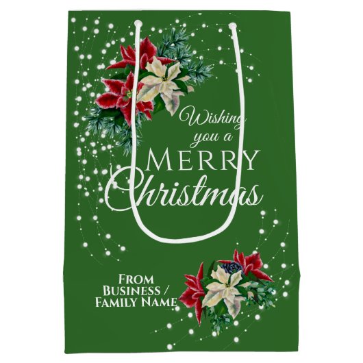 エレガントなビジネス用クリスマスプレゼント ポインセチアの花束 ミディアムペーパーバッグ (裏面)