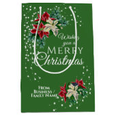 エレガントなビジネス用クリスマス ポインセチア フラワーギフト ミディアムペーパーバッグ (正面)