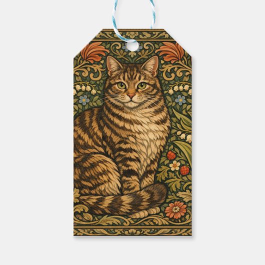 エレガントなビンテージの猫の花の植物画 ギフトタグ (正面)