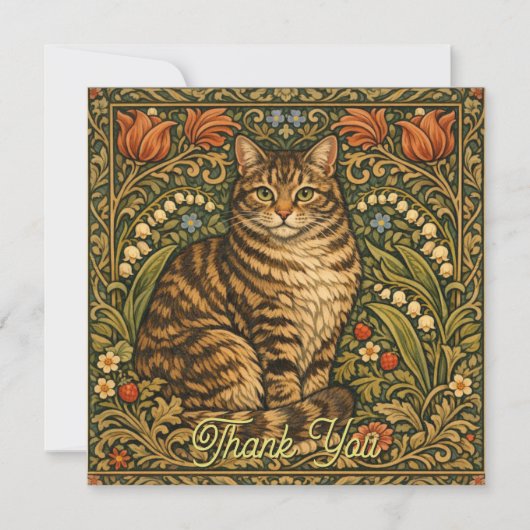 エレガントなビンテージの猫の花の植物画 サンキューカード (正面)