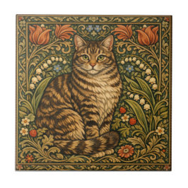 エレガントなビンテージの猫の花の植物画 タイル