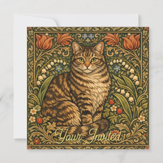 エレガントなビンテージの猫の花の植物画 招待状 (正面)