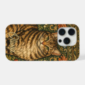 エレガントなビンテージの猫の花の植物画 iPhoneケース (裏面横)