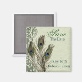 エレガントなビンテージカントリー ペコック セーブザデート マグネット (正面/裏面)