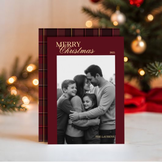 エレガントなビンテージ タルタン プリントのホリデー カード