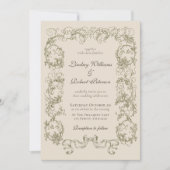 エレガントなビンテージ ベージュ クリーム オーナメント ウェディング 招待状 (正面)