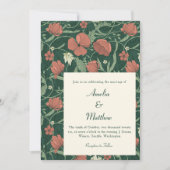 エレガントなビンテージ ラスティック グリーン レッド フローラル ウェディング 招待状 (正面)