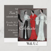 エレガントなビンテージ レトロ アートデコ パーティー 招待状 (正面/裏面)