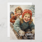 エレガントなビンテージ レトロ クラシック 子供たちとスレー シーズンカード (正面/裏面)