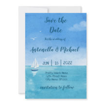 エレガントなビーチと海軍の結婚式のお知らせ(Save the Date)
