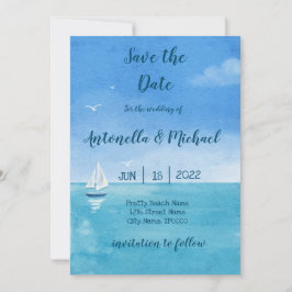 エレガントなビーチと海軍の結婚式のお知らせ（Save the Date） 招待状