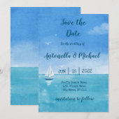 エレガントなビーチと海軍の結婚式のお知らせ(Save the Date) 招待状 (正面/裏面)