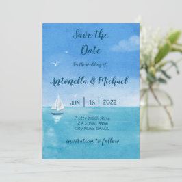 エレガントなビーチと海軍の結婚式のお知らせ（Save the Date） 招待状