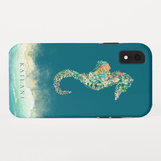 エレガントなビーチの植物のタツノオトシゴの青 Case-Mate iPhoneケース (裏面(横))