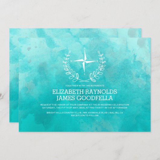 エレガントなビーチの行先の結婚式招待状 招待状 (正面/裏面)