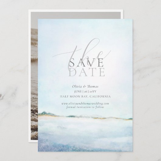 エレガントなビーチウェディングの写真を使った結婚式の招待状 招待状 (正面/裏面)