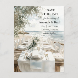 エレガントなビーチ・デスティネーション・ウェディングのSave the Date シーズンポストカード