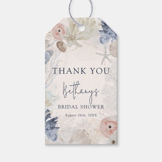 エレガントなビーチ ナウチカル ブライダルシャワー 感謝祭 ギフトタグ (正面)