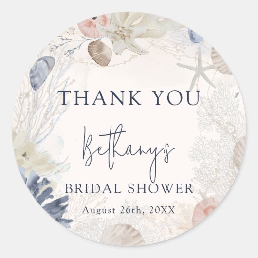 エレガントなビーチ ナウチカル ブライダルシャワー 感謝祭 ラウンドシール (正面)